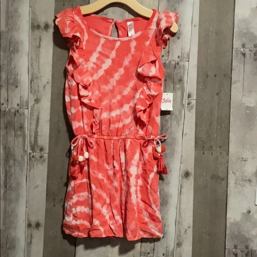 Justice size 8 coral tie dye romper NEW